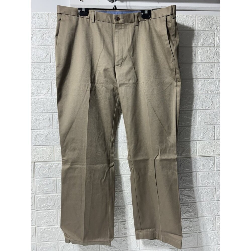 HAGGAR Men Premium Dress Khaki Pant Straight Fit, Beige Khaki , Size 40X30